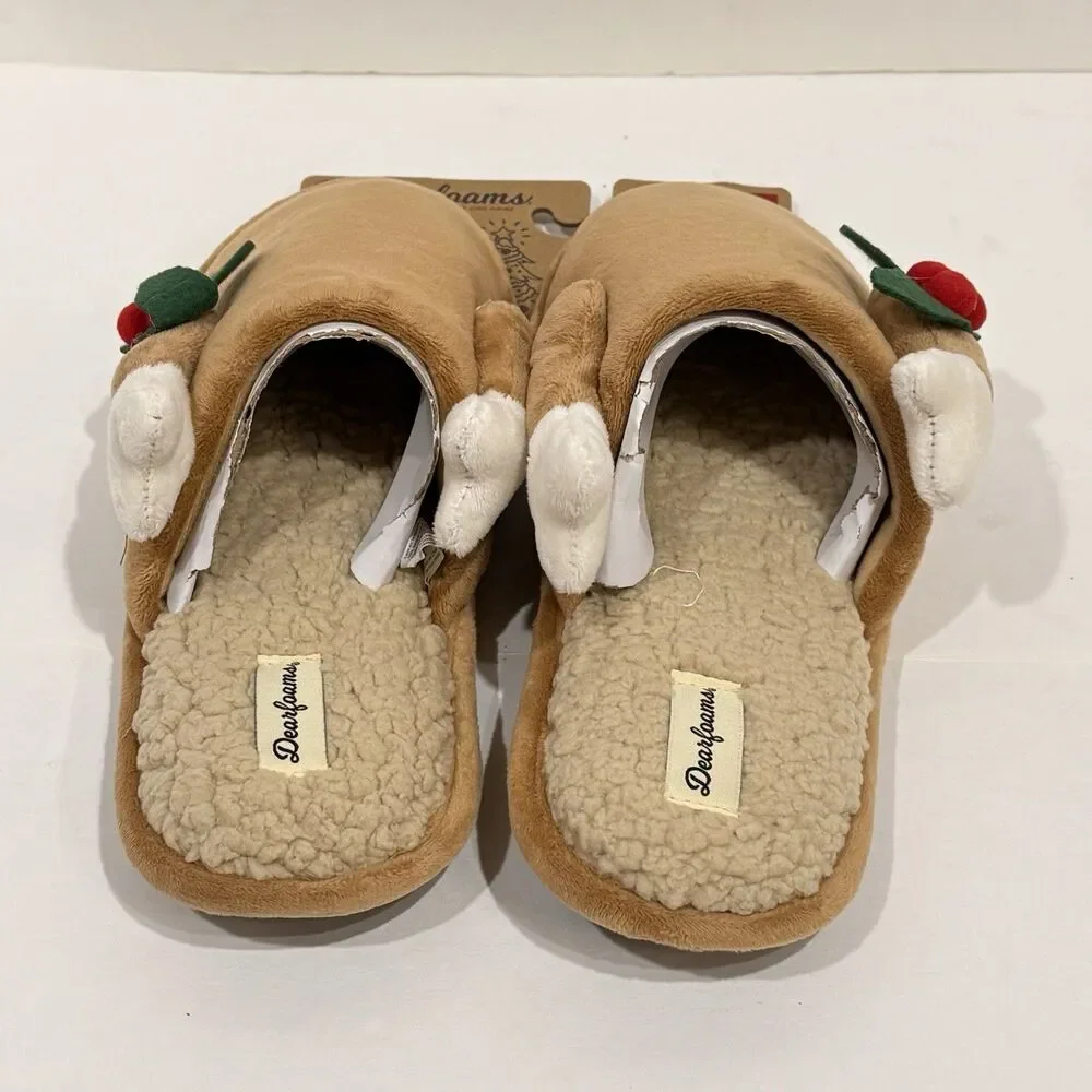 Dearfoams Men's Size M 9-10 Turkey Scuff Slippers Holiday Thanksgiving Winter